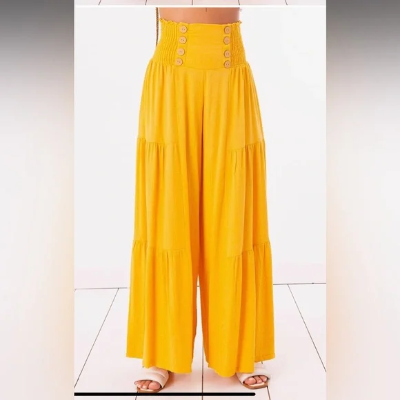 Boho Wide Leg Pants With Buttons - Picture 4 of 4